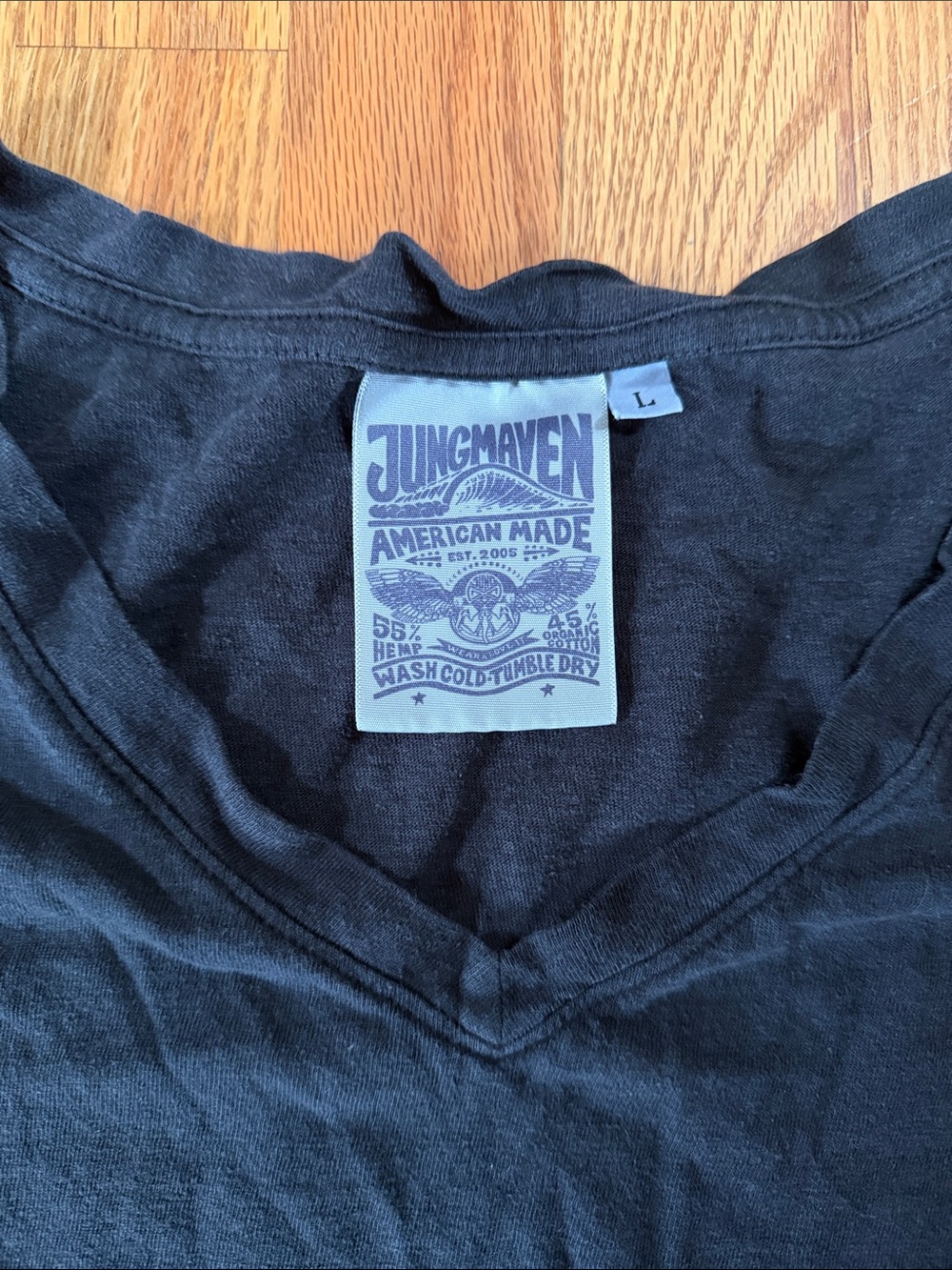 Jungmaven Black V-Neck Short Sleeve soft cotton Tee American made L Hemp cotton - Picture 2 of 6